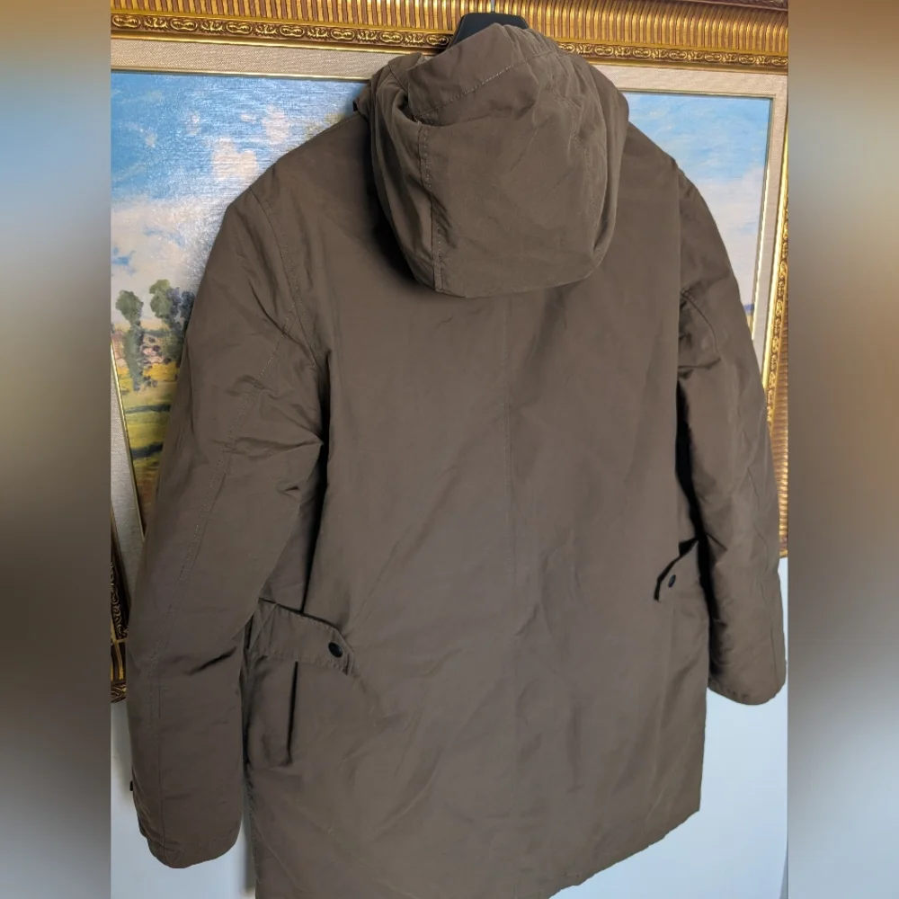 Massimo Dutti Khaki Hooded Interior Quilted Down Coat Large